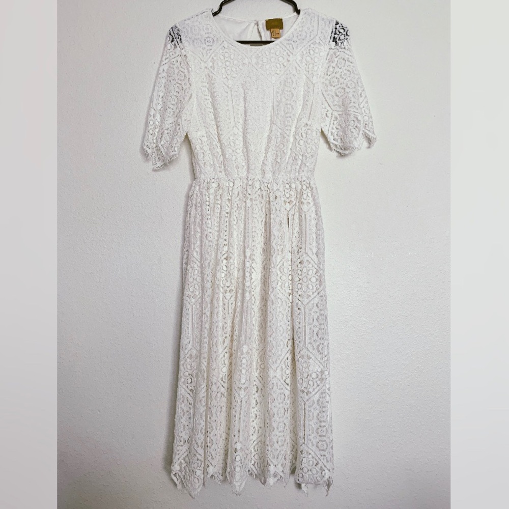 NWOT White Lace Midi Dress Short Sleeve H&M